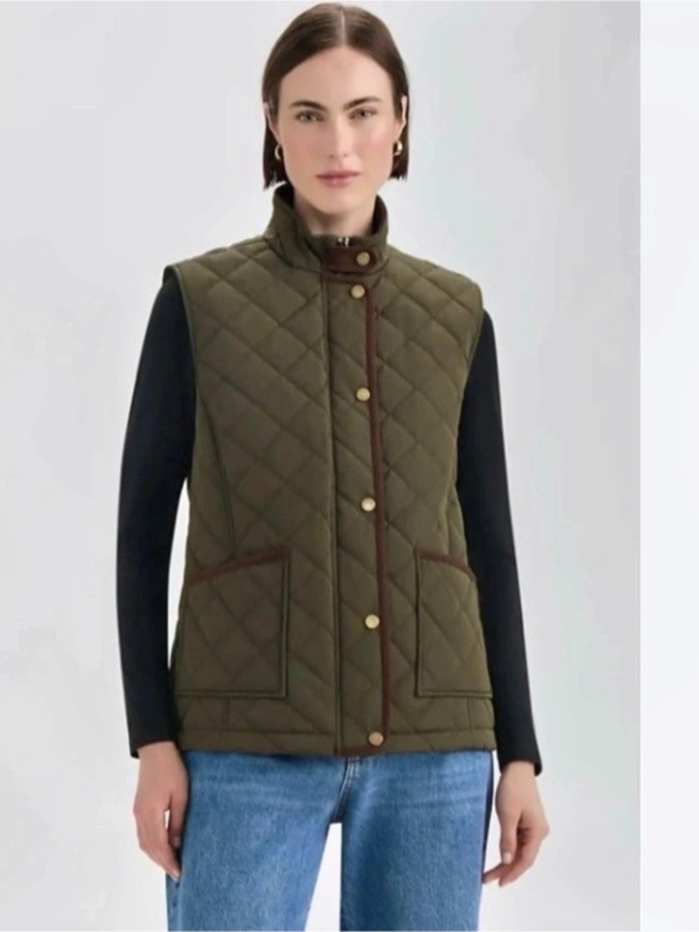 Hunter Quilted Vest with Corduroy Trim Green & Brown Small